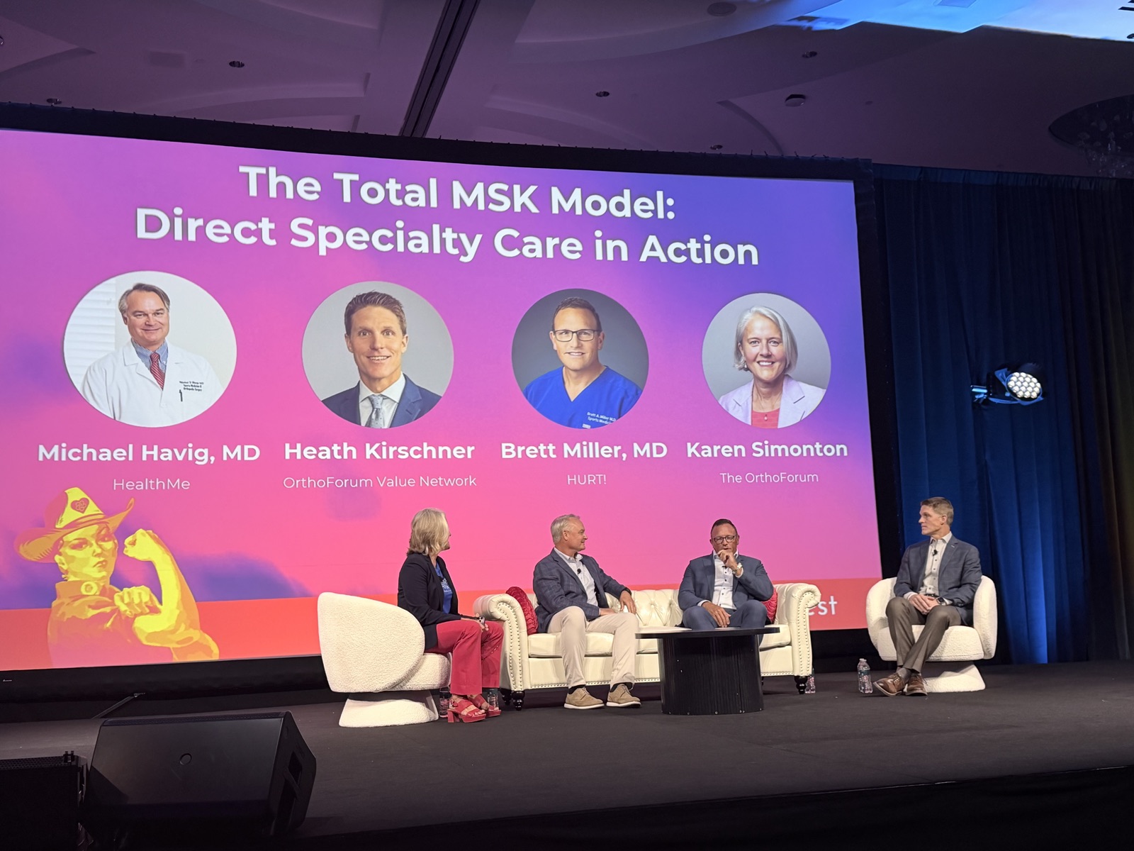 Leaders from HealthMe, HURT!, and OrthoForum Value Network on a conference panel discussing the Total MSK Solution